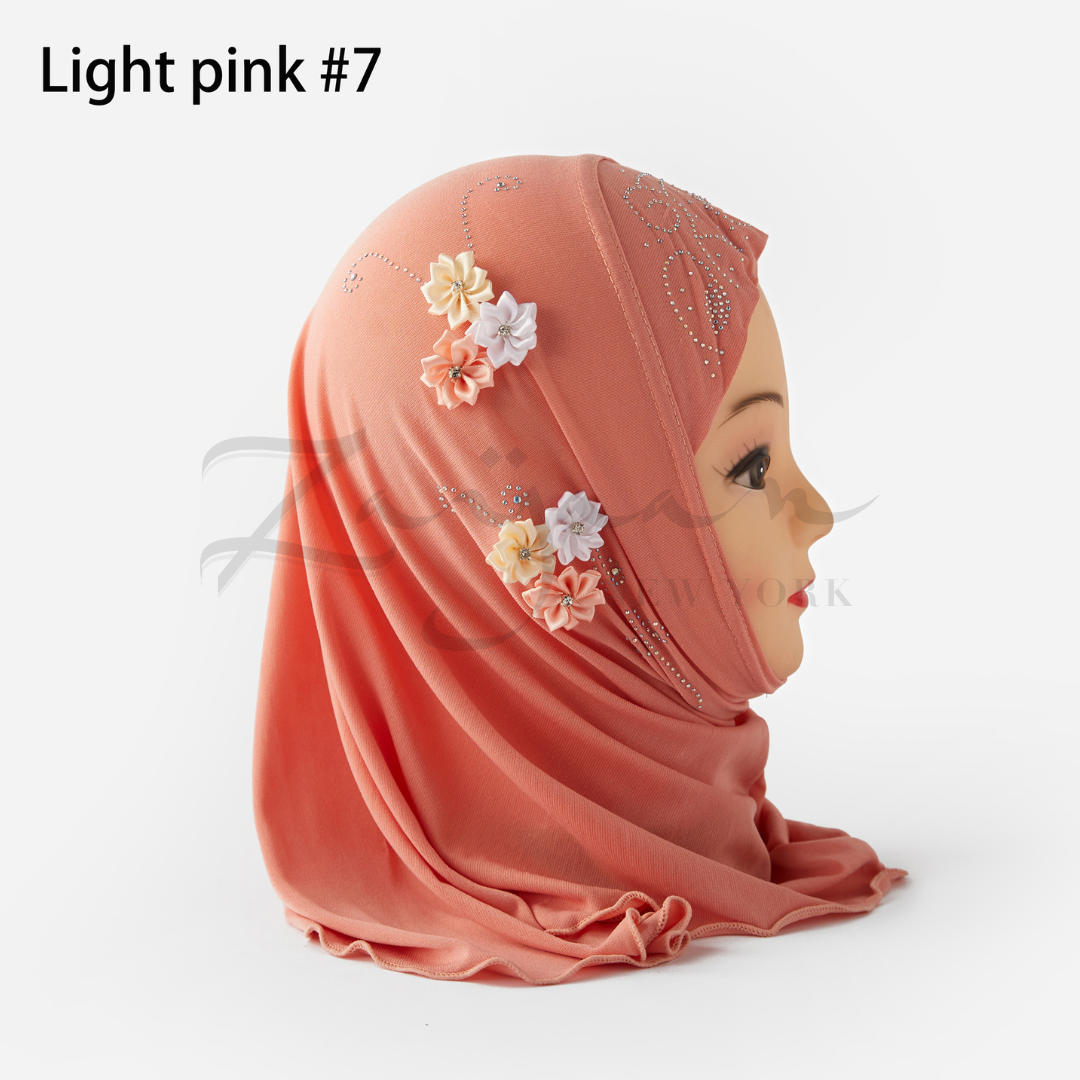 Kids Hijab w/Flower + Stone