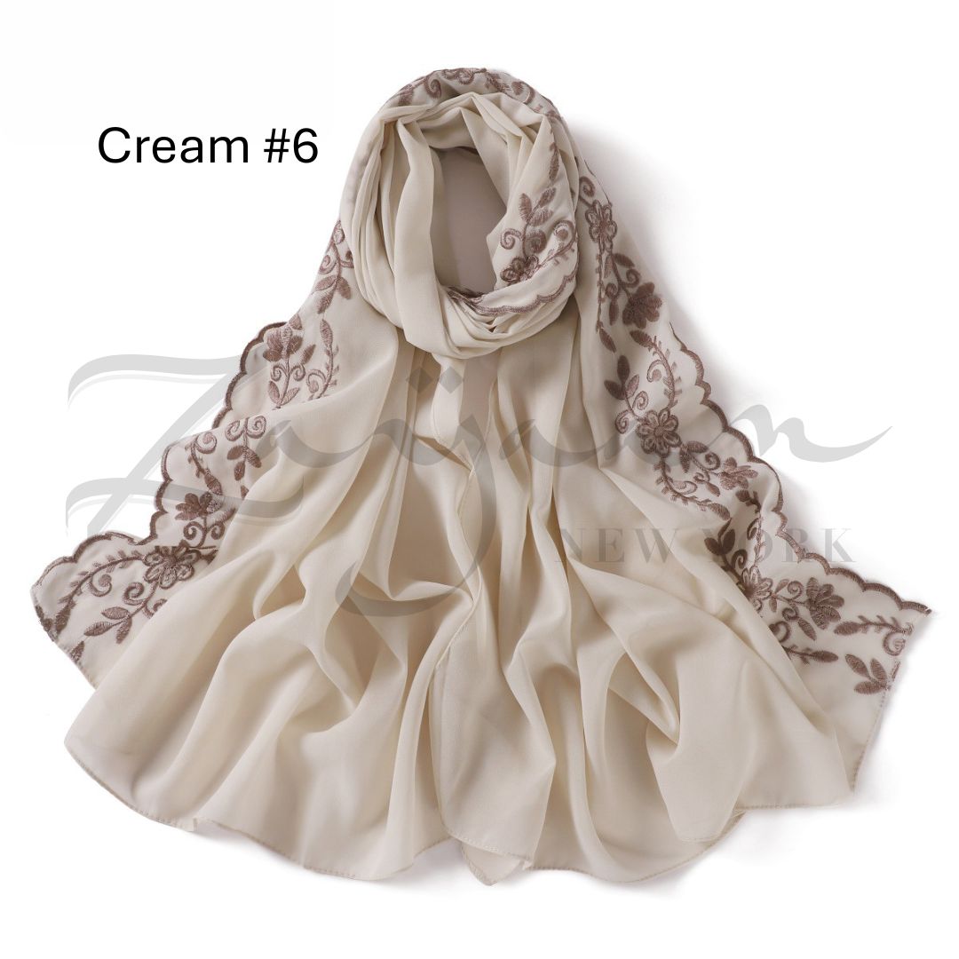 Embroidered Flower Lace Premium Chiffon Hijab