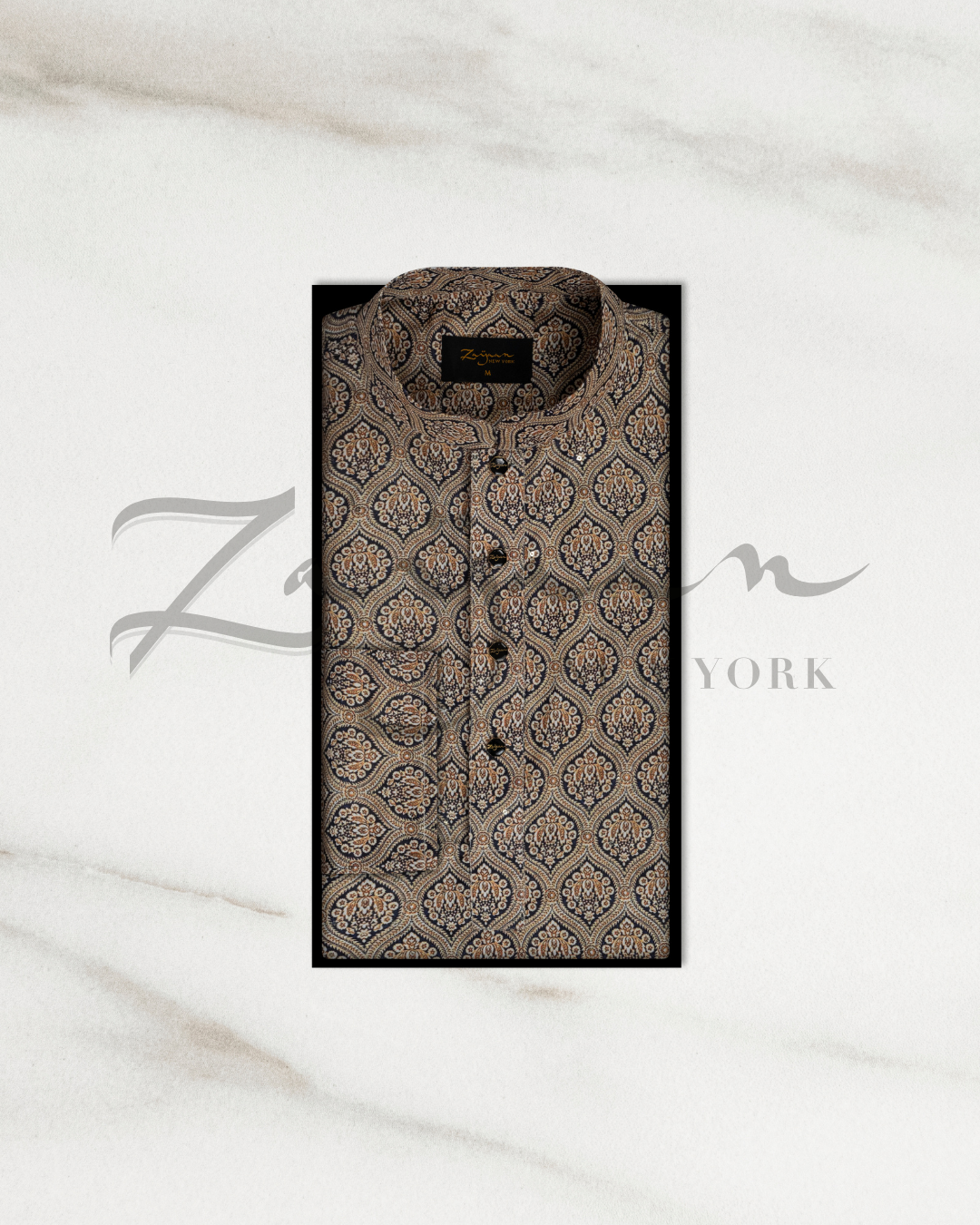 Premium Print Panjabi | Brown & Blue