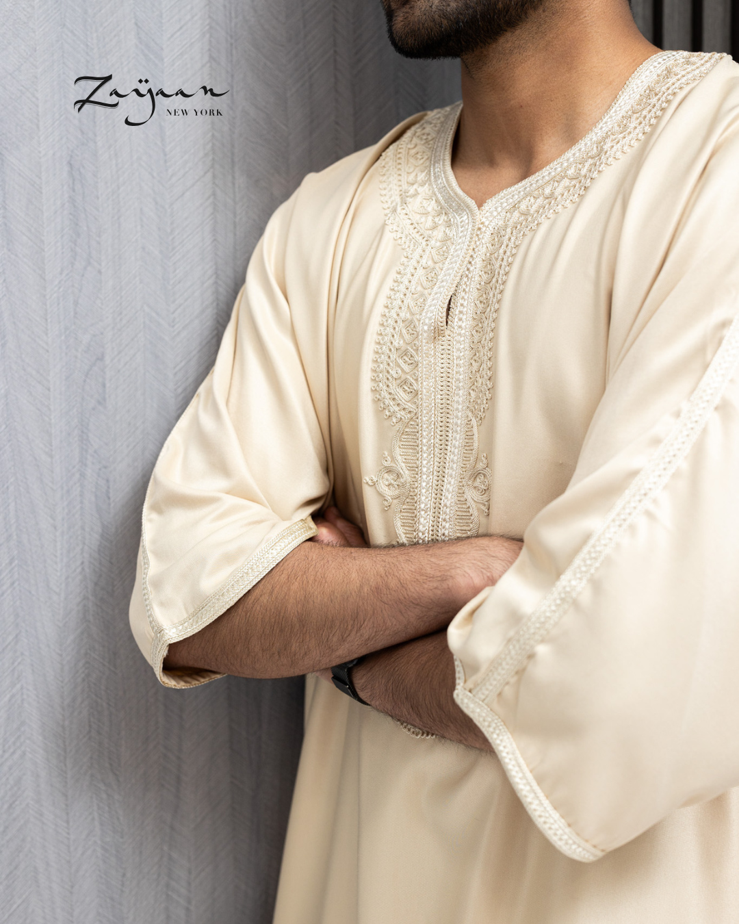 Platinum Moroccan Thobe| CREAM