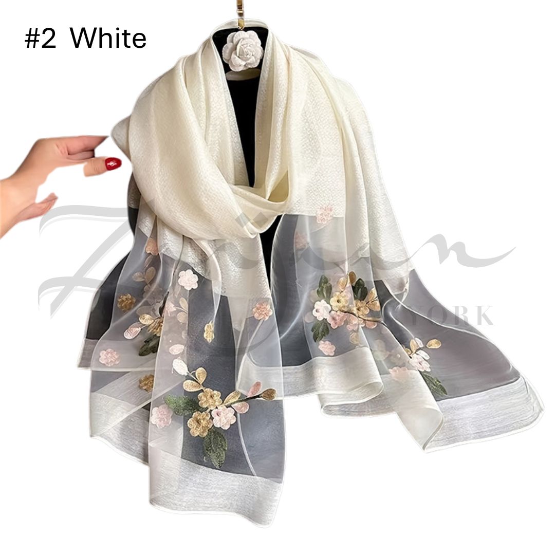 Luxury Soft Thin Silk Embroidered Organza Hijab