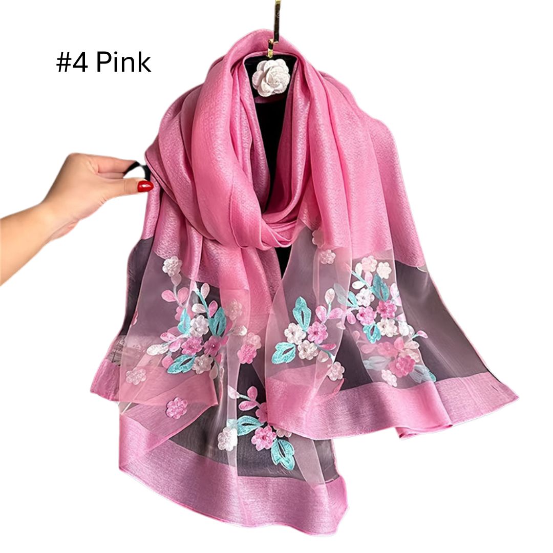 Luxury Soft Thin Silk Embroidered Organza Hijab