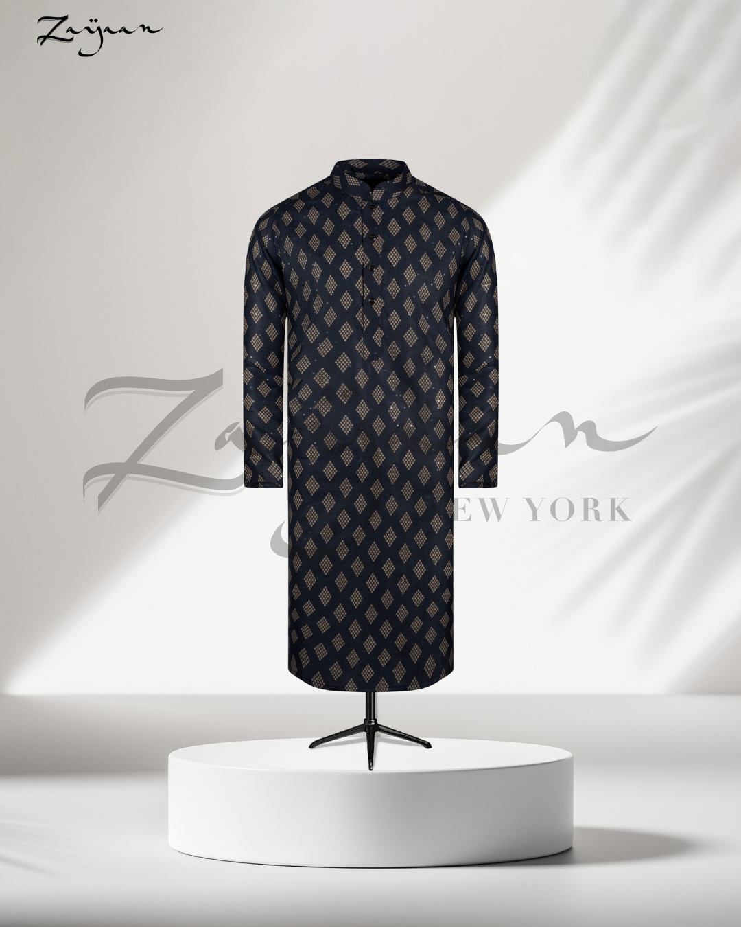 Premium Print Panjabi | Dark Navy Blue
