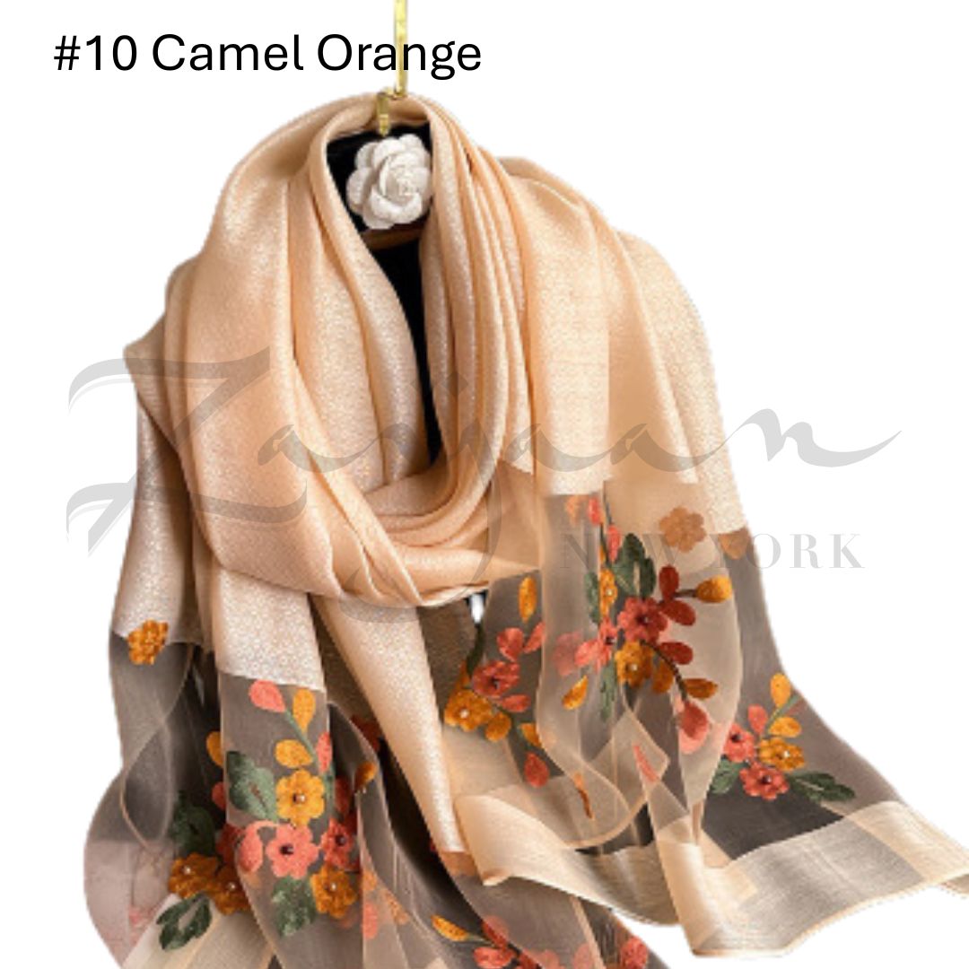 Luxury Soft Thin Silk Embroidered Organza Hijab