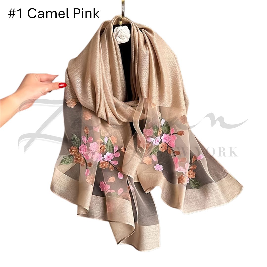 Luxury Soft Thin Silk Embroidered Organza Hijab