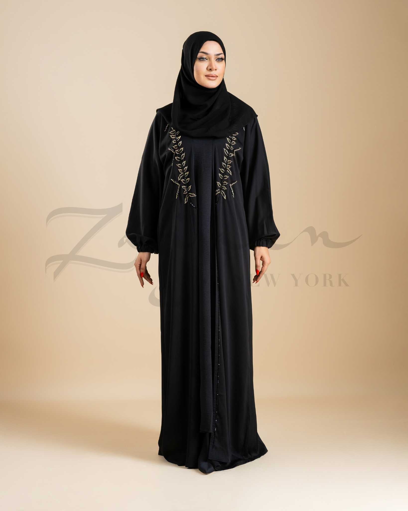 Delicate Embroidered AbayaI Silver Stone