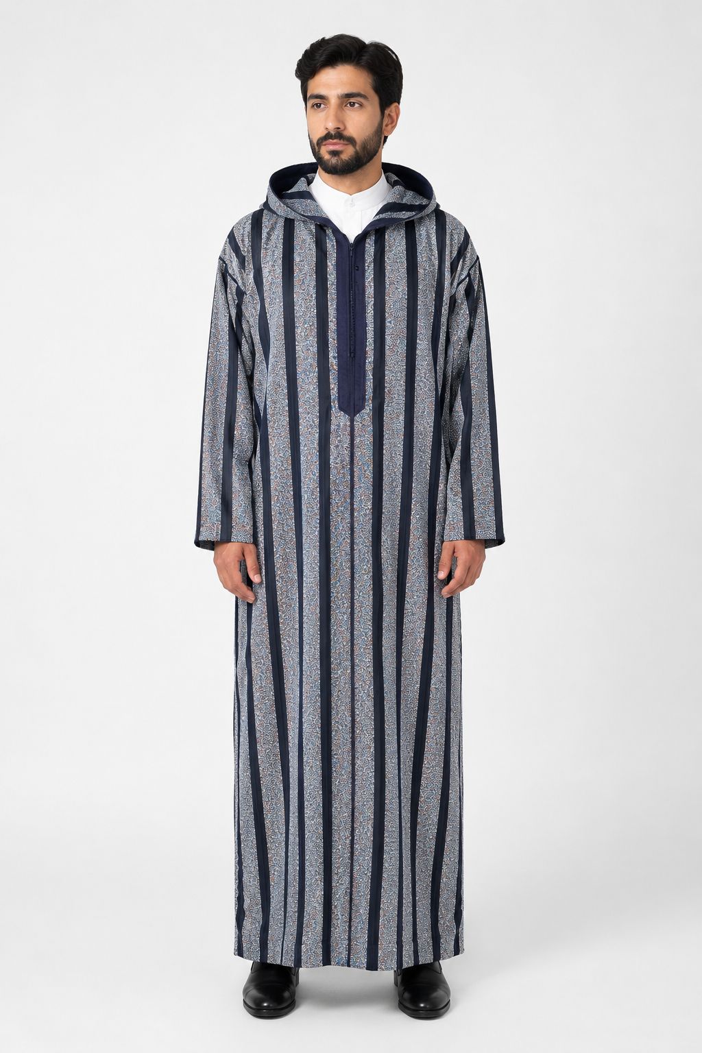 Authentic Moroccan  Djellaba Band | Gray/Navy Strip