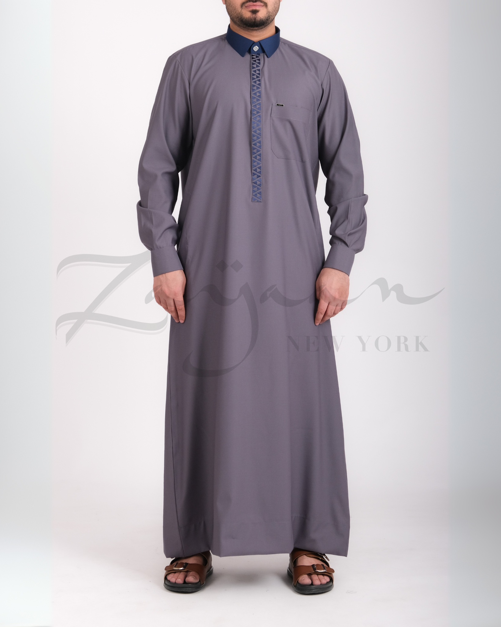 Platinum Embroidered Thobe l Grey