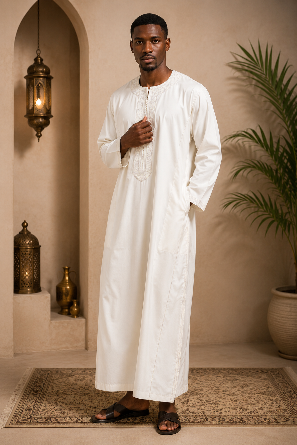 Premium Moroccan Men Caftan | White | Adult