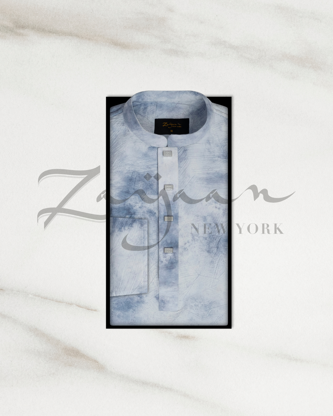 Premium Print Panjabi | Light Blue and White