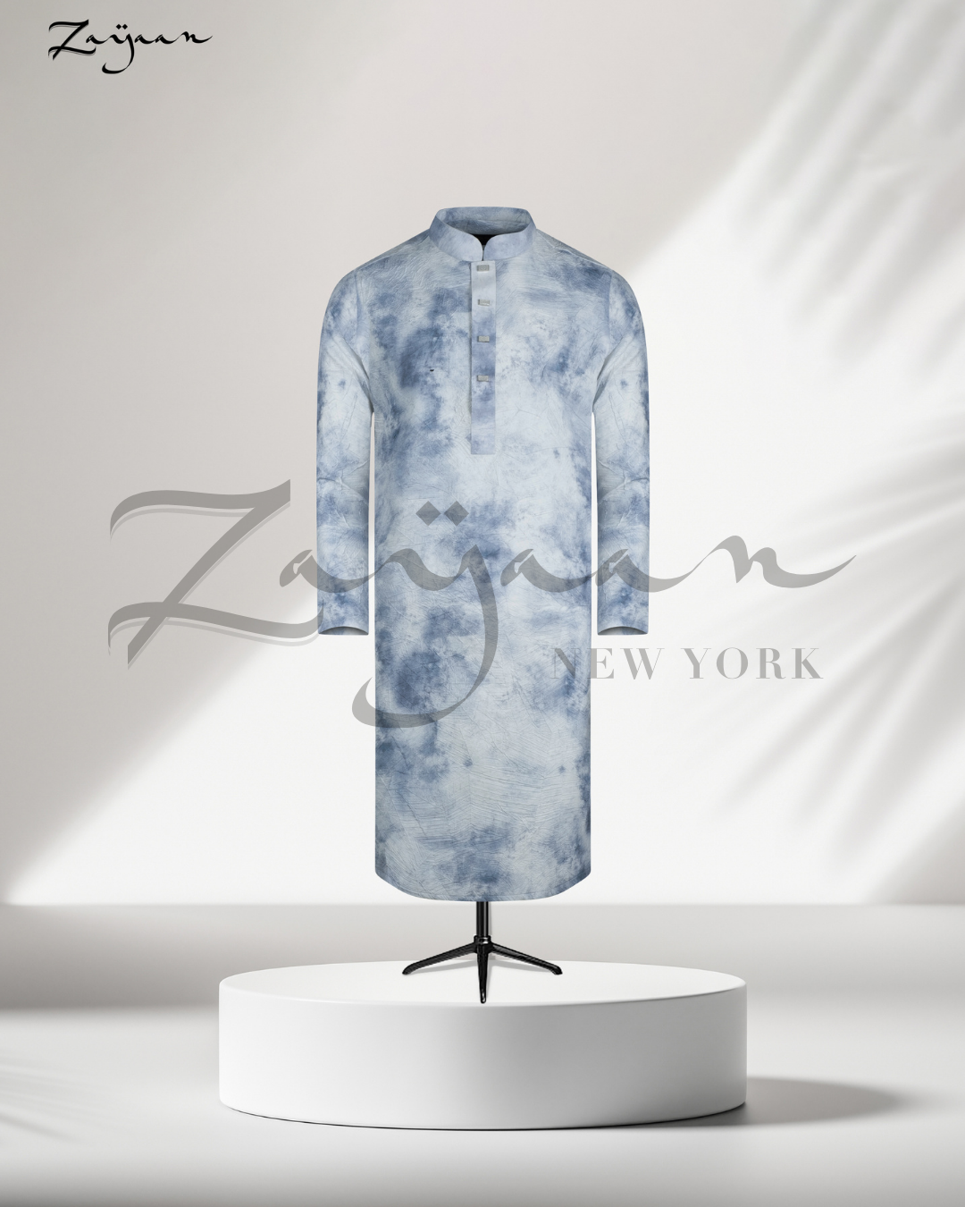 Premium Print Panjabi | Light Blue and White