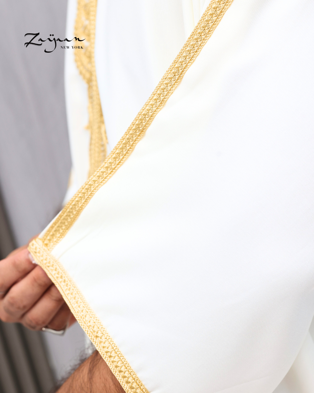 Platinum Moroccan Thobe| White & Golden