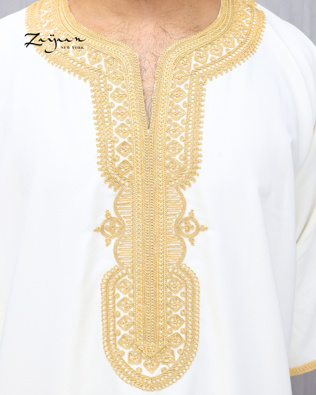 Platinum Moroccan Thobe| White & Golden