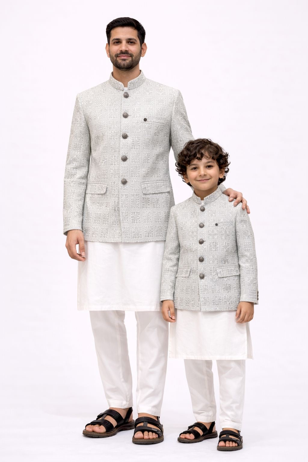 Premium Embroidered Pakistani Prince Coat| Silver Gray I Adult
