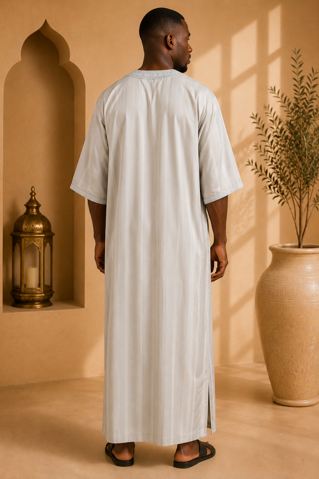 Platinum Moroccan Gandoura Jawhara Striped | Silver