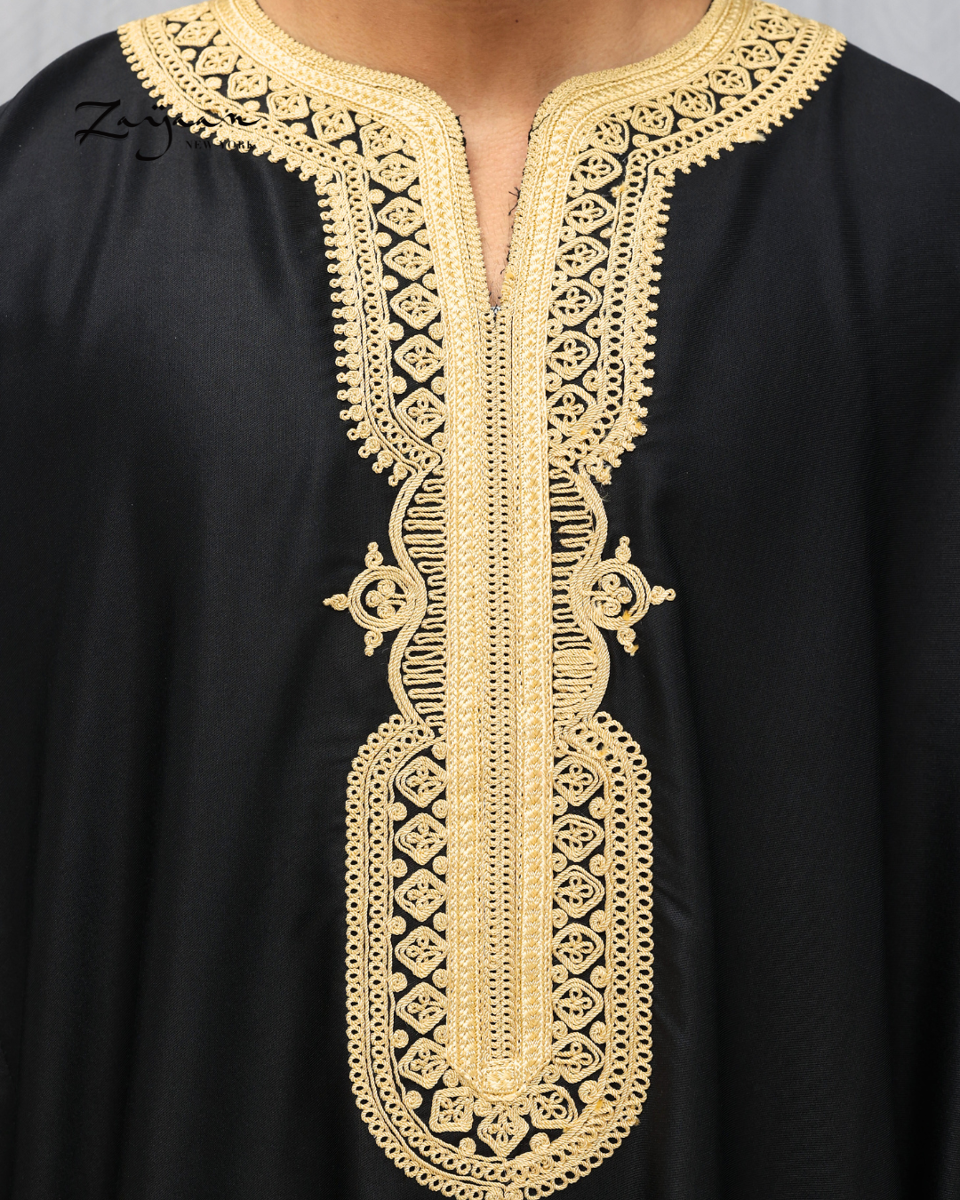 Platinum Moroccan Thobe | Black & Golden