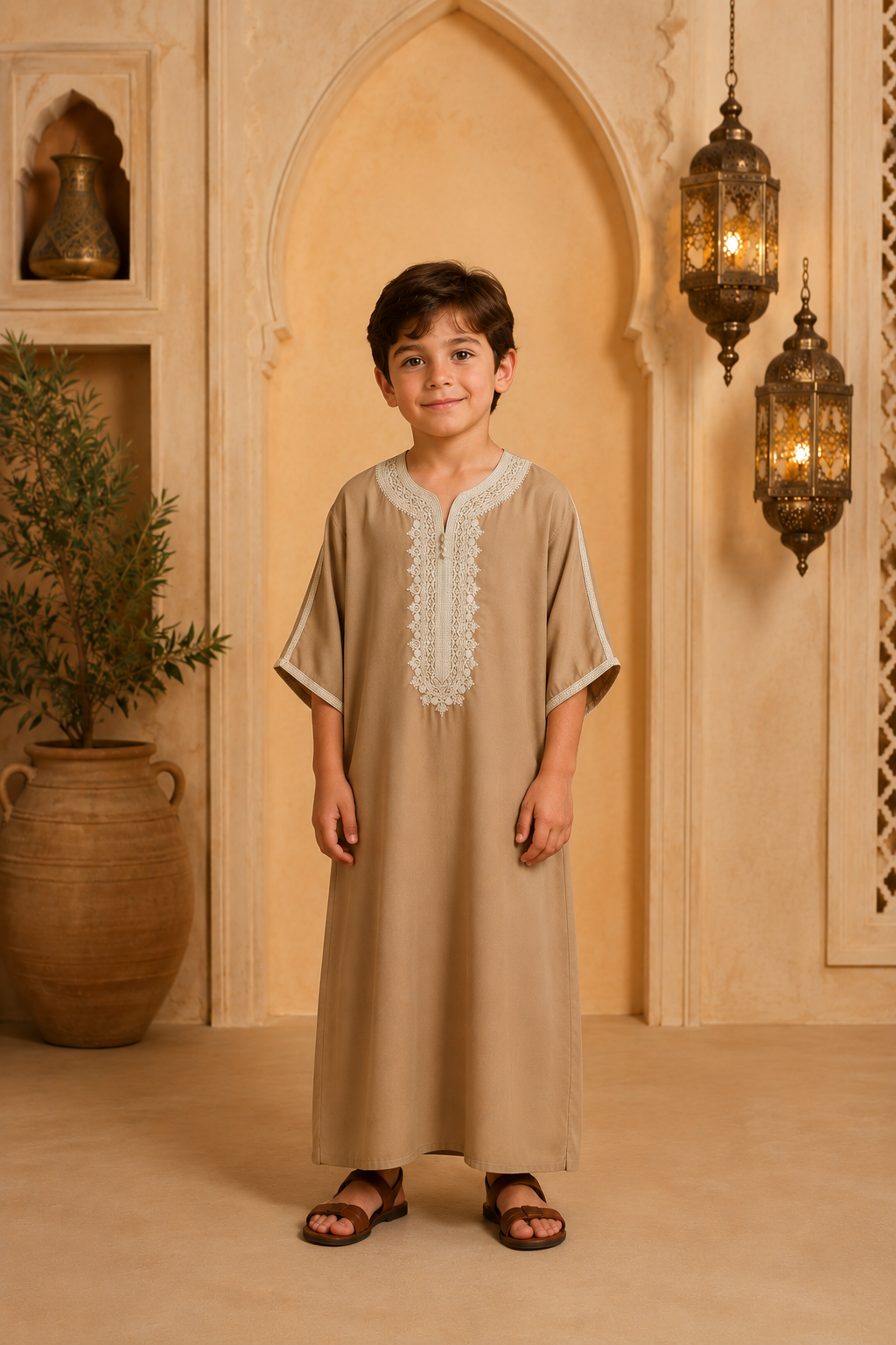 Authentic Moroccan Kids Gandoura| Dark Khaki