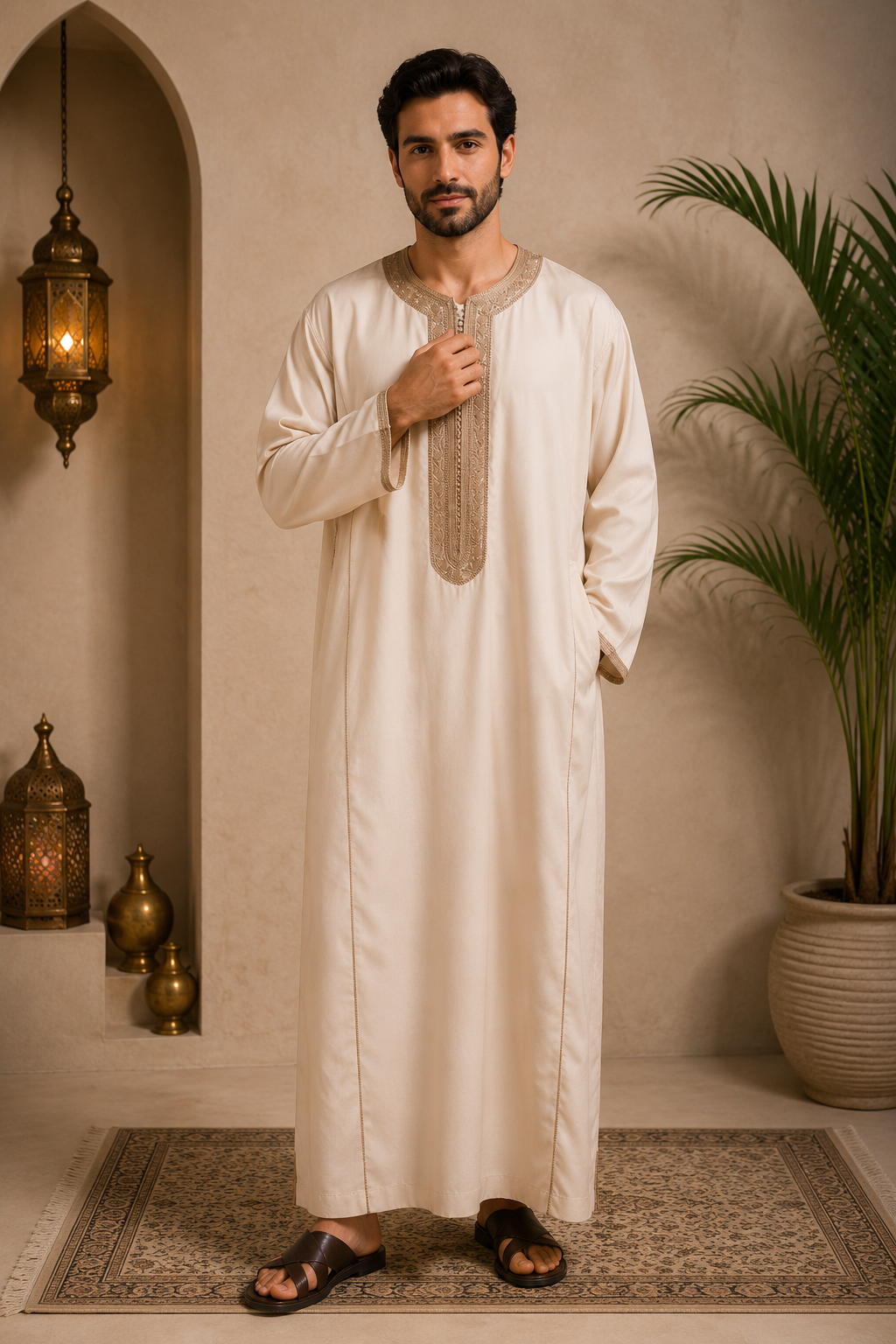 Premium Moroccan Men Caftan |     Champagne Beige  | Adult