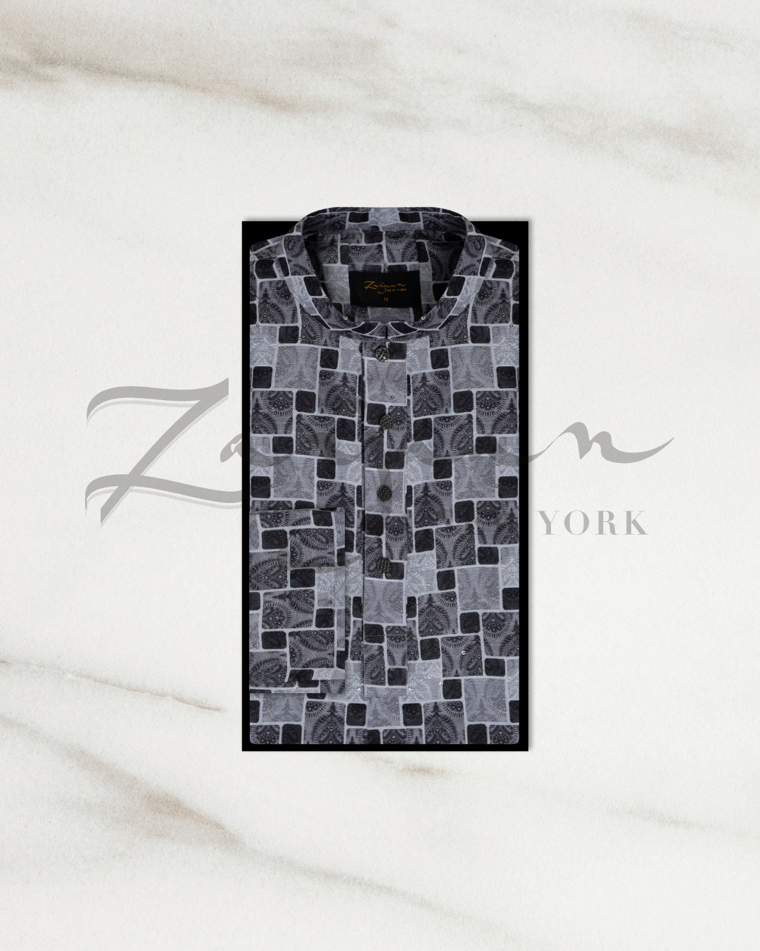 Premium Print Panjabi | Charcoal Gray