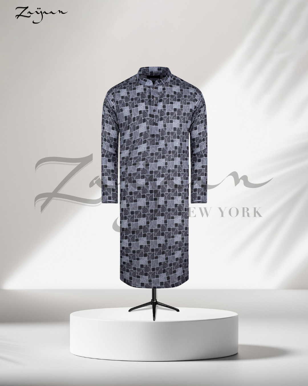 Premium Print Panjabi | Charcoal Gray