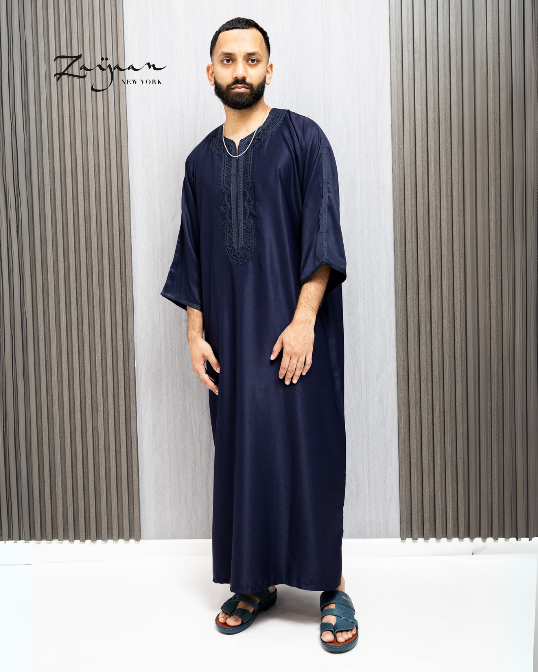 Platinum Moroccan Thobe| Navy Blue