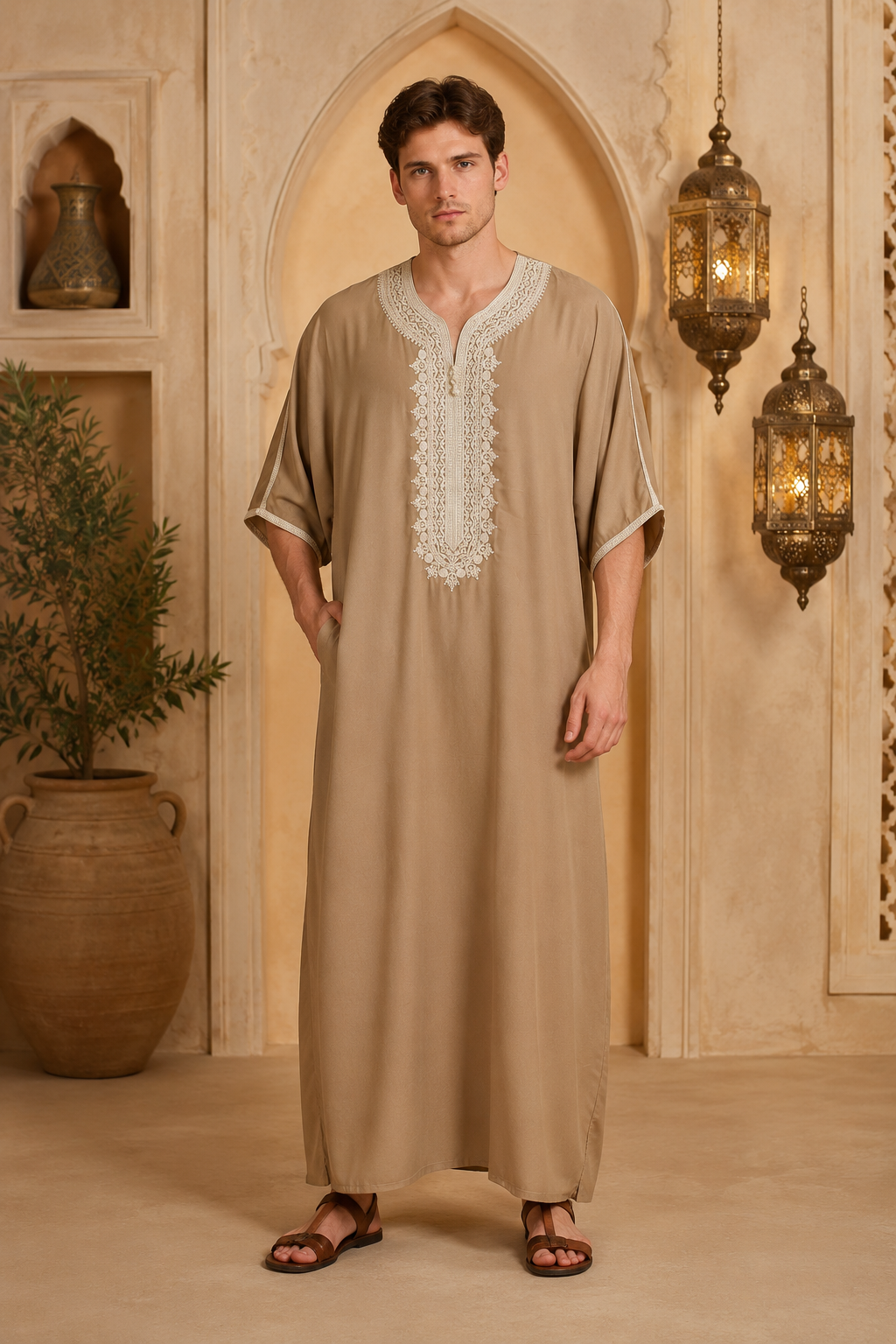 Authentic Moroccan Gandoura| Dark Khaki | Adult