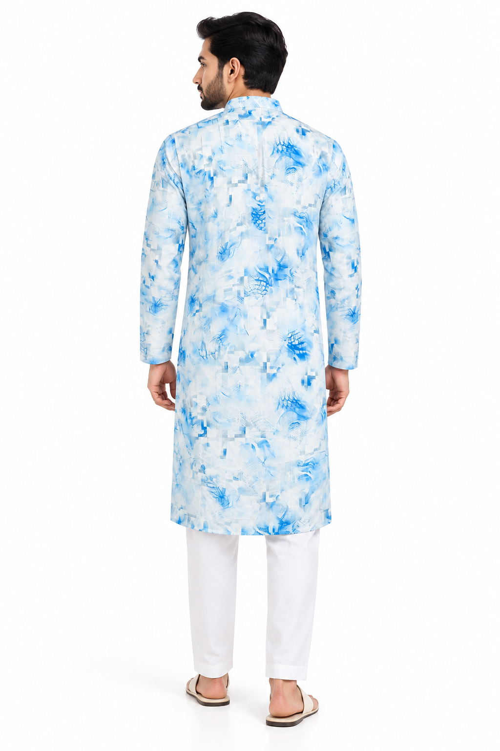 Premium Print Panjabi | Blue & White | Adult