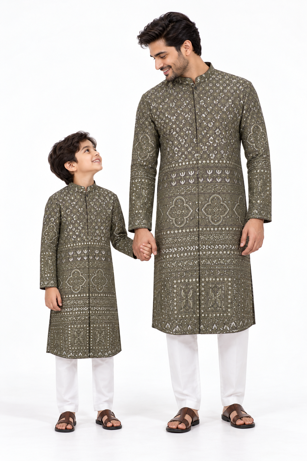 Pakistani Jacquard dark olive green | Father