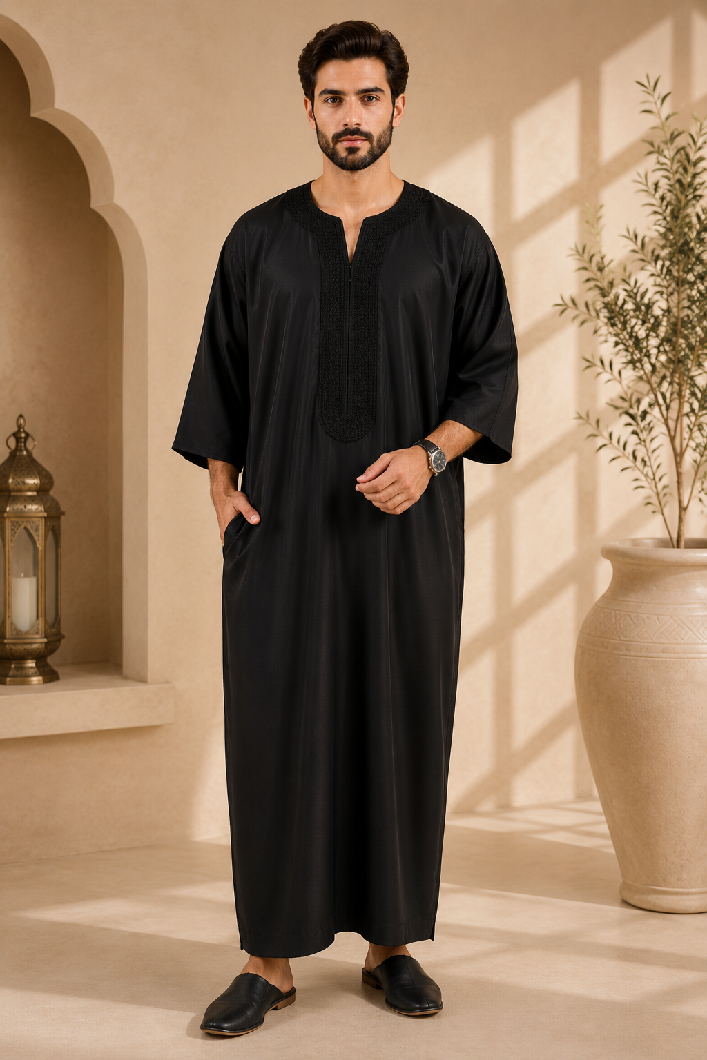 Premium Moroccan Gandoura | Black