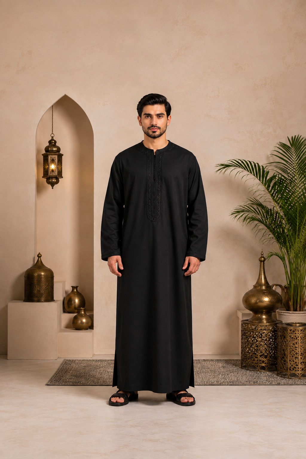 Premium Moroccan Men Caftan | Black | Adult