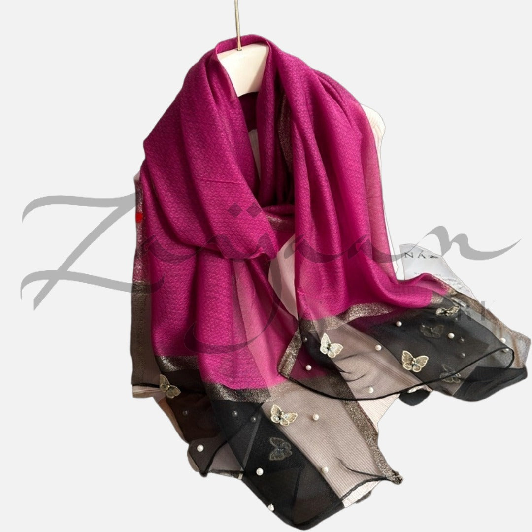 Butterfly Embroidery Beads Party Hijab