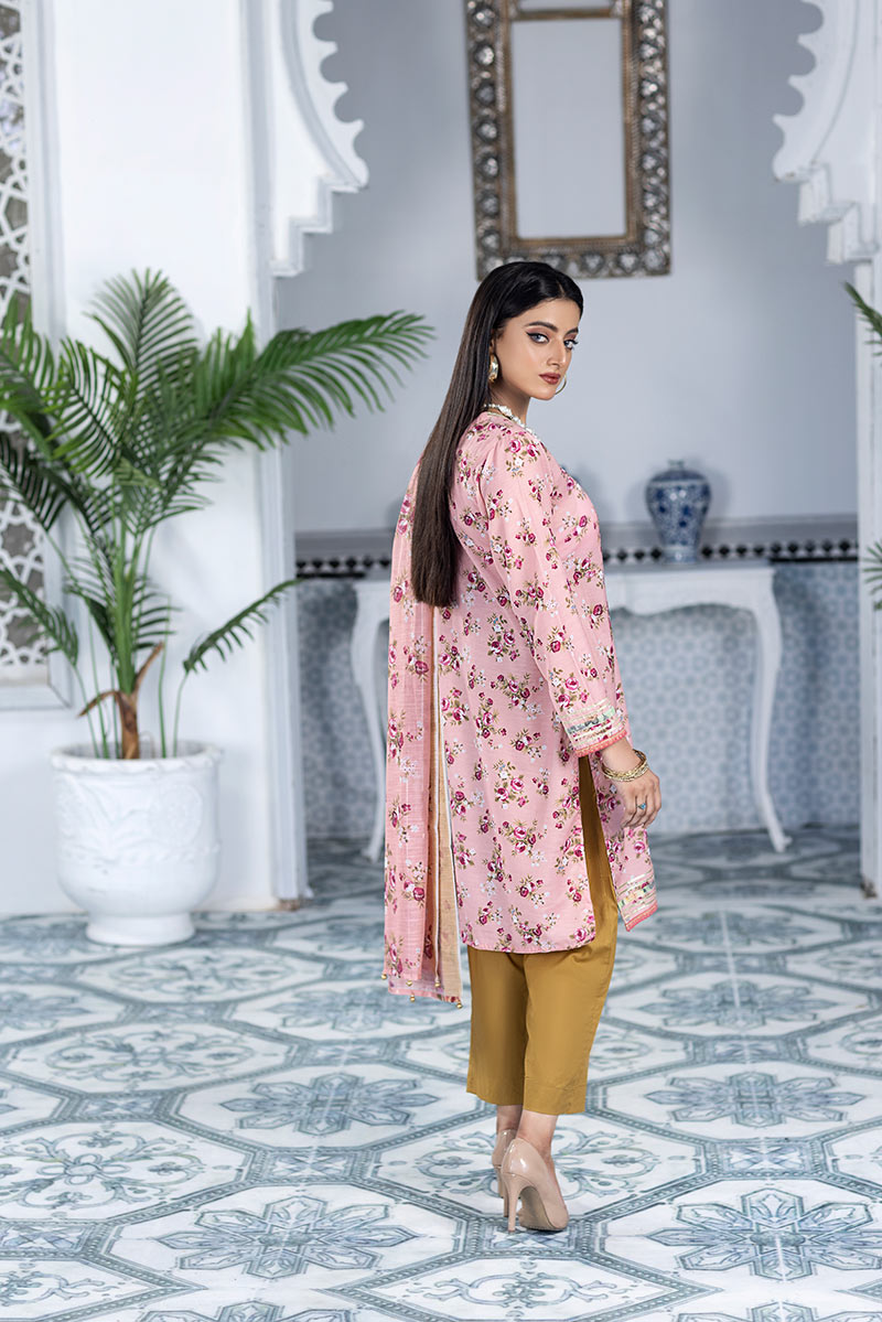 Mother Daughter Pink Floral Print Kurta with straight Shalwar & Dupatta